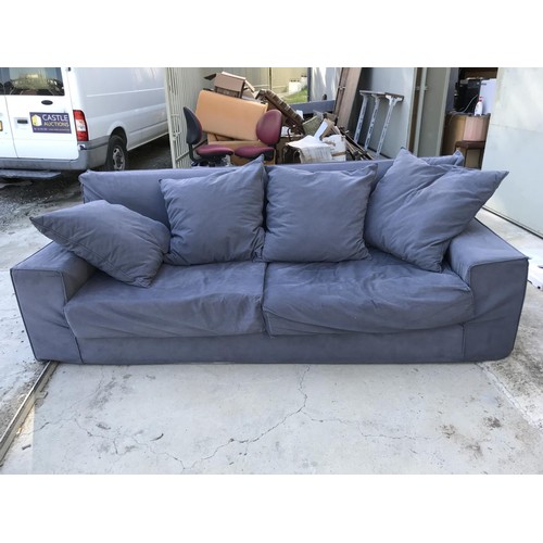 572 - Vary Large 3-Seat Leather Blue Sofa with Cushions (240 W. x 104cm D.)