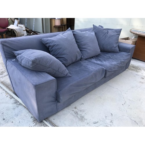 572 - Vary Large 3-Seat Leather Blue Sofa with Cushions (240 W. x 104cm D.)