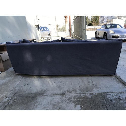 572 - Vary Large 3-Seat Leather Blue Sofa with Cushions (240 W. x 104cm D.)