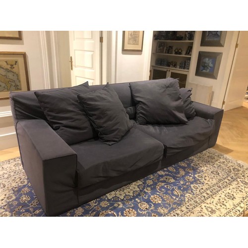 572 - Vary Large 3-Seat Leather Blue Sofa with Cushions (240 W. x 104cm D.)