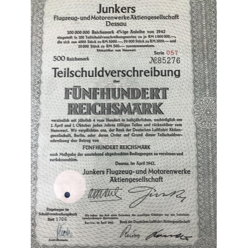 206 - 1942 German Junkers Share/Stock Certificate