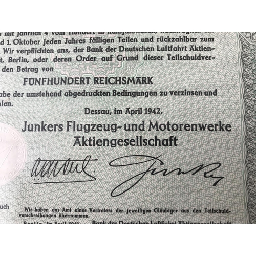 206 - 1942 German Junkers Share/Stock Certificate