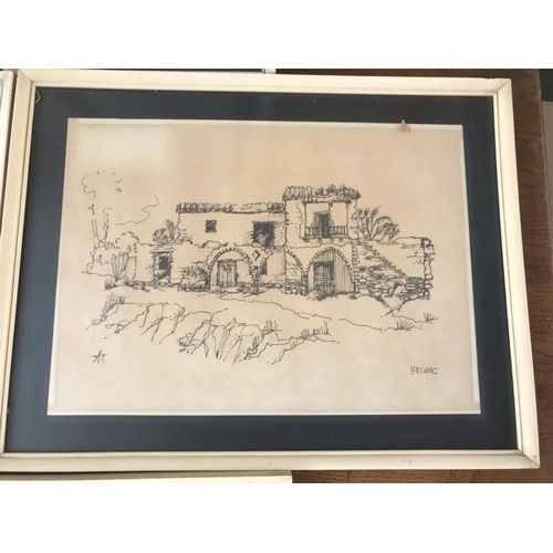 99 - x5 Pencil Drawing Framed Prints of Cyprus Villages (Kakopetria, Pera Oreinis (x2), Agia Anna and Pse... 