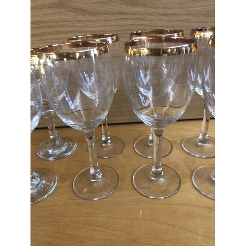 170 - x12 Red and White Wine Glasses with Gold Rim.