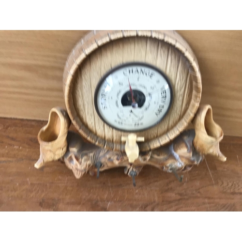 180 - Vintage Light Wood Wall Hanging Barometer-Thermometer/Cloth Hanger