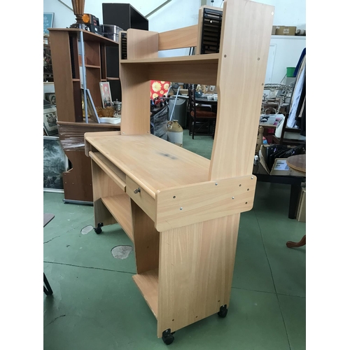 164 - Childrens Wooden Computer Desk with Top Shelves on Wheels (114 W. x 48 D. x 142cm H.)