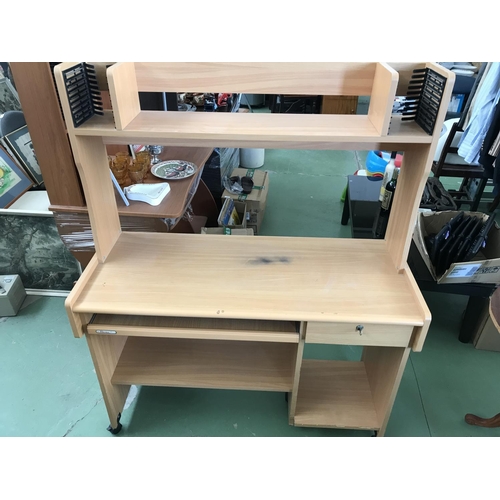 164 - Childrens Wooden Computer Desk with Top Shelves on Wheels (114 W. x 48 D. x 142cm H.)