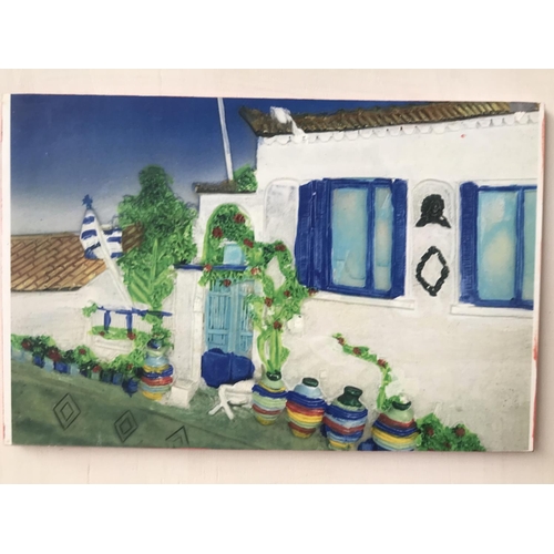 186 - Traditional Greek House Framed Artwork (41 x 30cm)