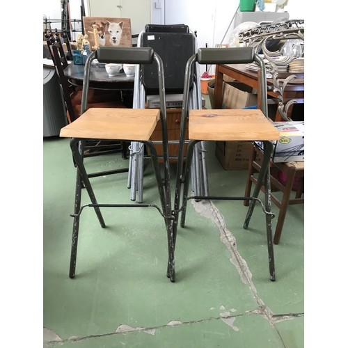 101 - Pair of Scab Design Studio Italy Weather Resistant Wrought Iron and Wood Folding Garden Stools