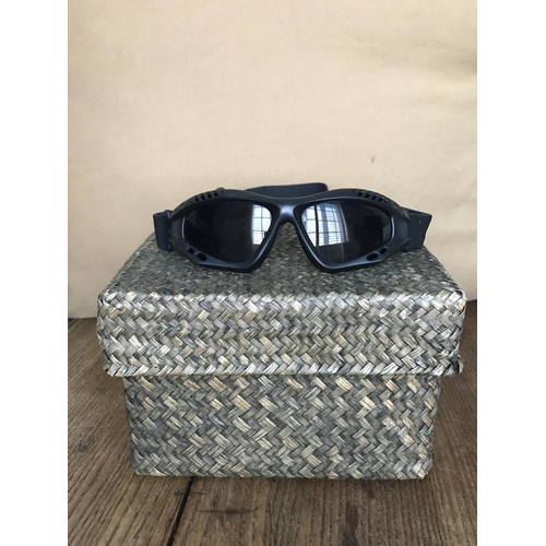 103 - Motorbike Goggles and Wicker Storage Box