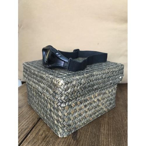 103 - Motorbike Goggles and Wicker Storage Box