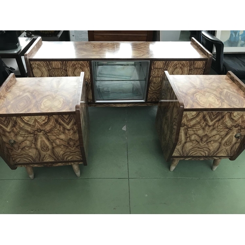 83 - Vintage Dressing Table with Pair of Bedside Cabinets (Needing Handles - Cabinet 134 W. x 45 d. x 83c... 