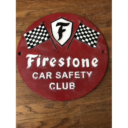 32 - 1970's Firestone Car Safety Cast Iron Sign (Appr. 25cm Ø)