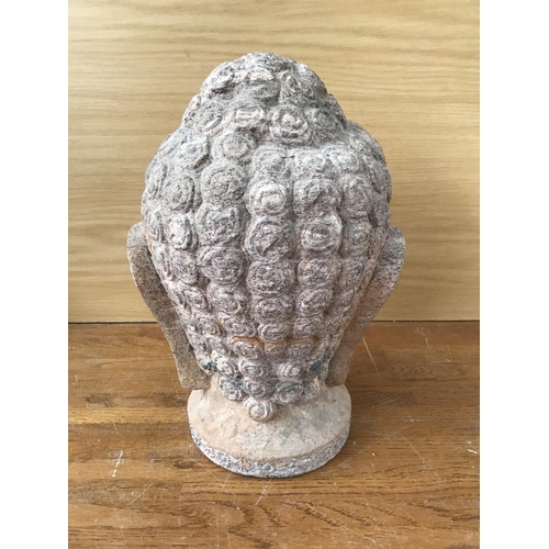 24 - Old Chinese Folk Stone Carving Buddha Head Statue (30cm H.)