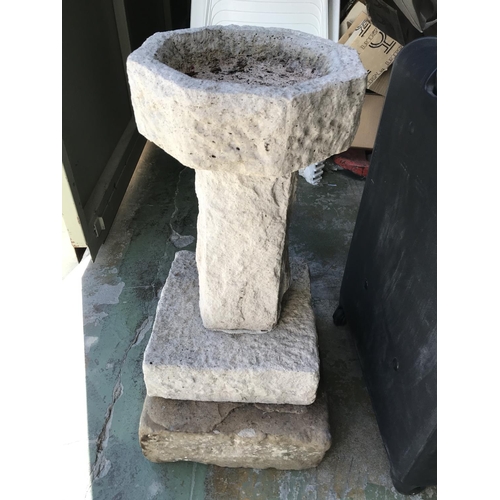 173 - Old Scottish Hand Carved Garden Sandstone Bird Bath on Sandstone Base (66cm H.)