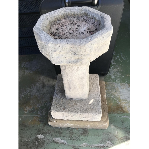 173 - Old Scottish Hand Carved Garden Sandstone Bird Bath on Sandstone Base (66cm H.)