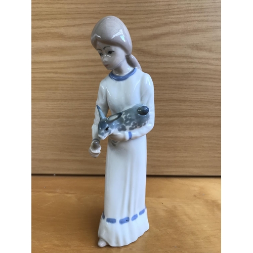 189 - Casades Porcelain Figurine of Girl Feeding Rabbit (22cm H.)