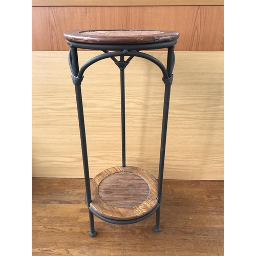 222 - Vintage 2-Tier Wood & Metal Circular Side Table /Plant Stand (27cm Ø, 63cm H.)