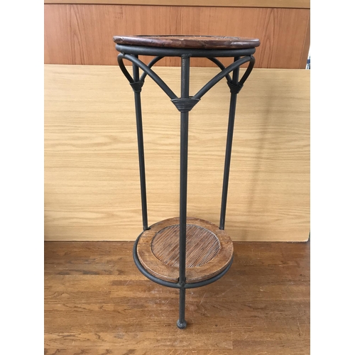 222 - Vintage 2-Tier Wood & Metal Circular Side Table /Plant Stand (27cm Ø, 63cm H.)