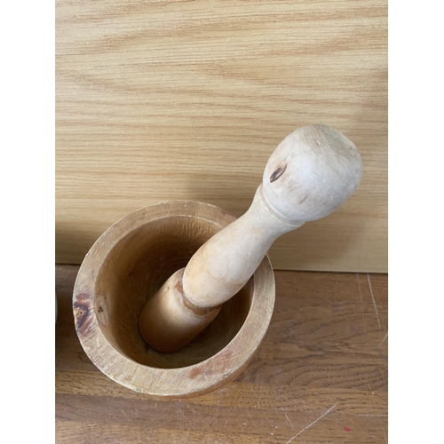 65 - x2 Wooden and Porcelain Mortar and Pestle