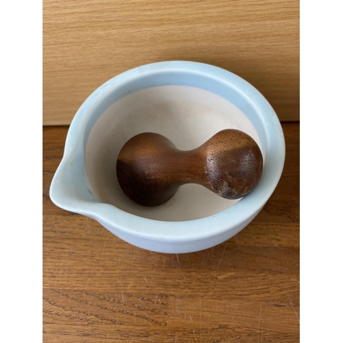 65 - x2 Wooden and Porcelain Mortar and Pestle