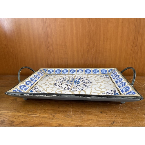 70 - Large Heavy Mosaic Garden Serving Tray (45 x 32cm)