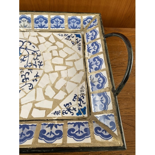 70 - Large Heavy Mosaic Garden Serving Tray (45 x 32cm)