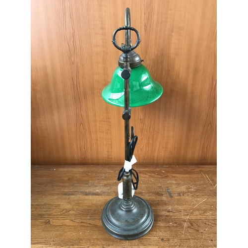 287 - tage Metal and Green Glass Reading Lamp (Small Chips on Glass)