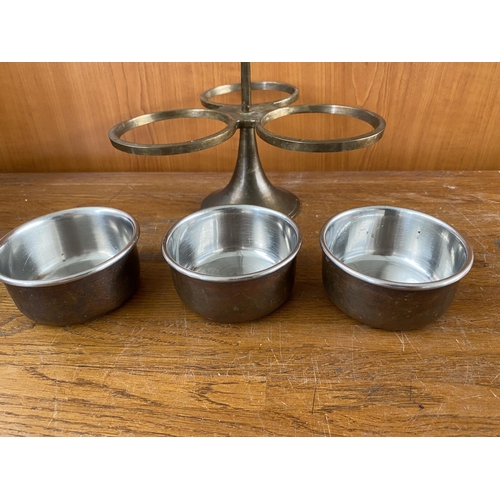 56 - Vintage Copper Condiment Stand Set of 3 Cups/Bowls