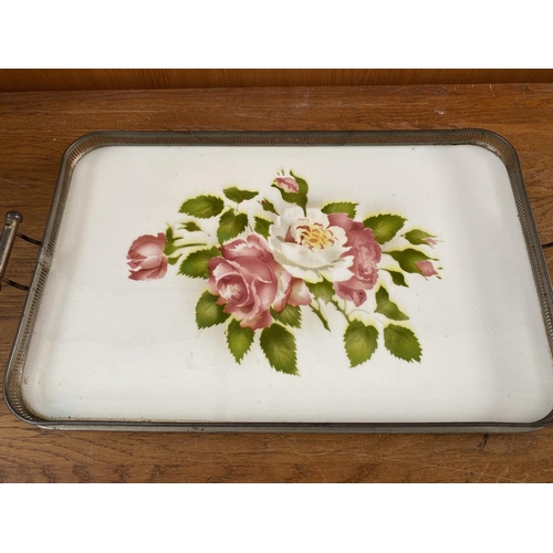 80 - Large Vintage Czechoslovakian Enamel Tray with Gilded Rail (43 x 28cm)