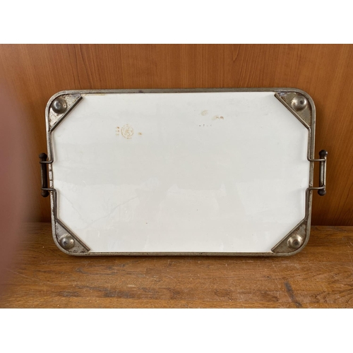 80 - Large Vintage Czechoslovakian Enamel Tray with Gilded Rail (43 x 28cm)