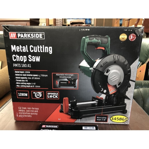 349 - Parkside Metal Cutting Chop Saw with Qty of Cutting Discs