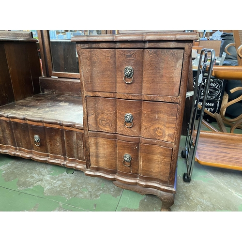 206 - Large Vintage Dressing Table with 7 Drawers and Lion Head Handles (137 W. x 47 D. x 76/170cm H.)