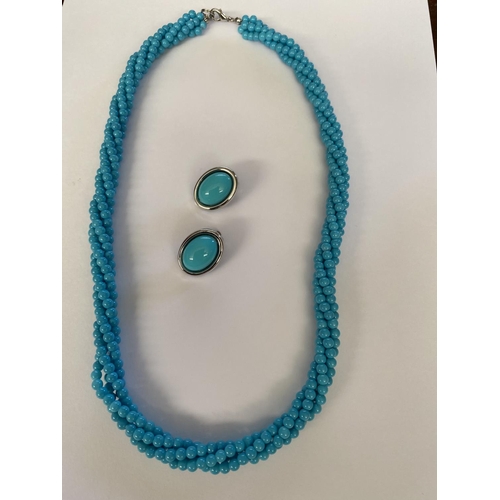 219 - Costume Jewelry - Necklace with Turquoise Beads (51cm L.) and Matching Earrings