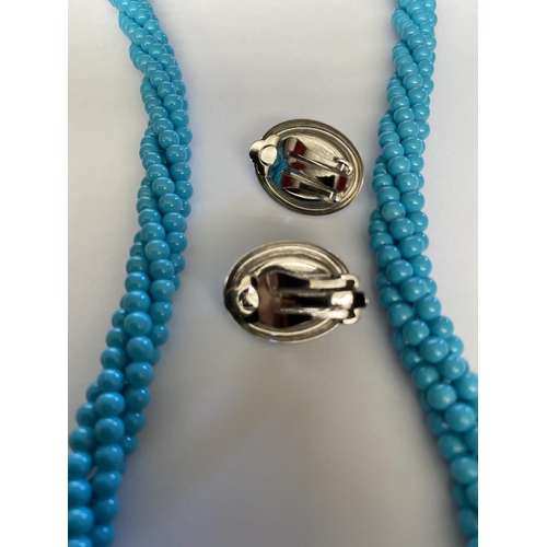 219 - Costume Jewelry - Necklace with Turquoise Beads (51cm L.) and Matching Earrings