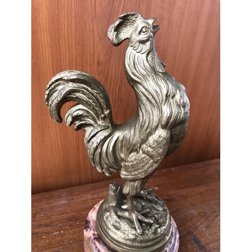 81 - Antique Solid Bronze Rooster Figure on Marble Base (26cm H.) - Taken Back on 29/10/2022