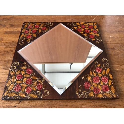 361 - Vintage Hand Painted Wooden Square Mirror (30 x 30cm) - Taken Back on 29/10/2022