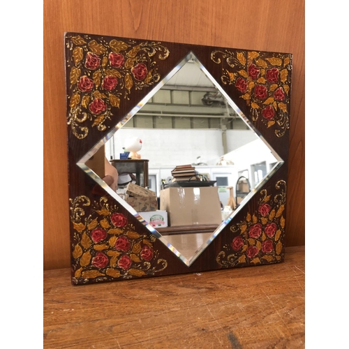 361 - Vintage Hand Painted Wooden Square Mirror (30 x 30cm) - Taken Back on 29/10/2022