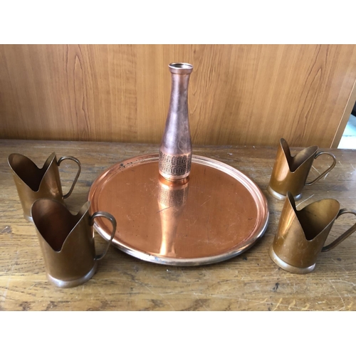 102 - Collection of Vintage Copper Cups and Tray - Taken Back on 29/10/2022