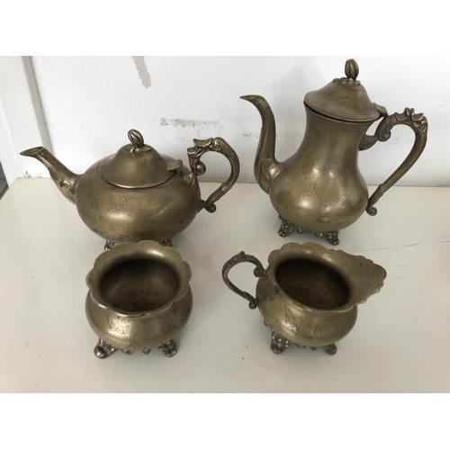 115 - Vintage Brass Tea/Coffee Set (x4pcs)