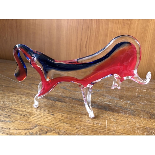 185 - Murano Style Fish Figure and Bull Figurine