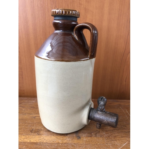 246 - Antique Chesterfield Stoneware Bottle with Wooden Faucet (28cm H.) - Taken Back on 15/10/2022