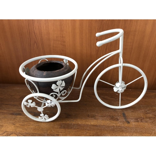 299 - Set of 3 Handmade Metal Bicycles and Carriage with Clay Pots - Taken Back on 29/10/2022