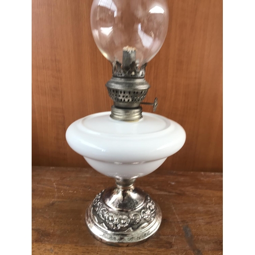 83 - Vintage Porcelain and Carved Metal Oil Lamp