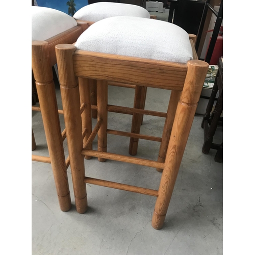 107 - x3 Wooden Upholstered Bar Stools