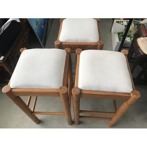 107 - x3 Wooden Upholstered Bar Stools