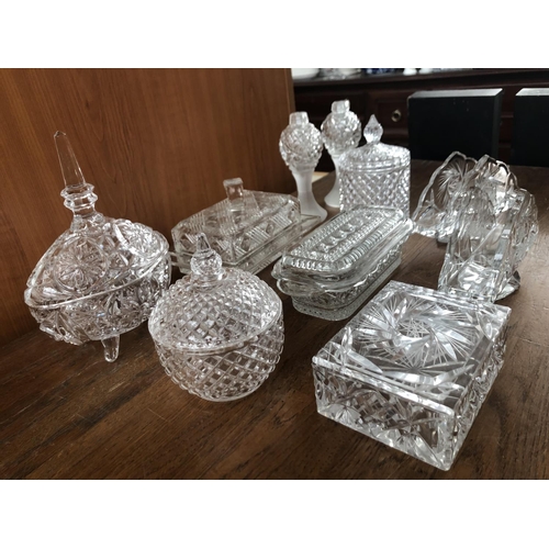 103 - Collection of 10 Crystals Incl. Trinket Boxes, Bowls, Napkin Holders, Salt & Pepper Containers