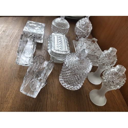 103 - Collection of 10 Crystals Incl. Trinket Boxes, Bowls, Napkin Holders, Salt & Pepper Containers