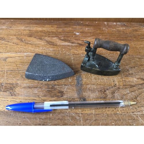 105 - Vintage Solid Bronze Miniature Coal Iron on Solid Bronze Stand