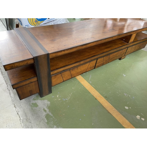 210 - Very Large Solid Wood Retro TV Cabinet with Carvings (213 W. x 55 D. x 48cm H.)